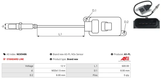 NOx-Sensor, Harnstoffeinspritzung 12 V AS-PL NOX9486 Bild NOx-Sensor, Harnstoffeinspritzung 12 V AS-PL NOX9486