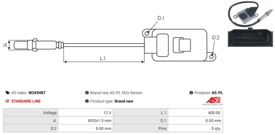 NOx-Sensor, Harnstoffeinspritzung 12 V AS-PL NOX9487 Bild NOx-Sensor, Harnstoffeinspritzung 12 V AS-PL NOX9487