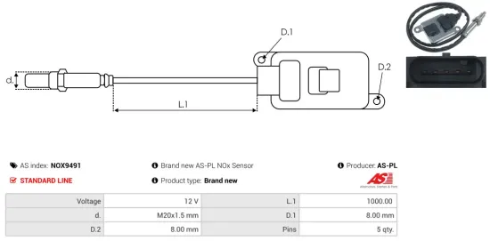 NOx-Sensor, Harnstoffeinspritzung 12 V AS-PL NOX9491 Bild NOx-Sensor, Harnstoffeinspritzung 12 V AS-PL NOX9491