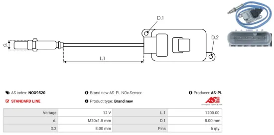 NOx-Sensor, Harnstoffeinspritzung 12 V AS-PL NOX9520 Bild NOx-Sensor, Harnstoffeinspritzung 12 V AS-PL NOX9520