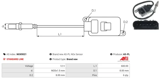 NOx-Sensor, Harnstoffeinspritzung 12 V AS-PL NOX9521 Bild NOx-Sensor, Harnstoffeinspritzung 12 V AS-PL NOX9521