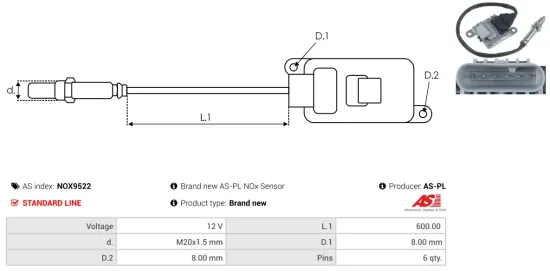 NOx-Sensor, Harnstoffeinspritzung 12 V AS-PL NOX9522 Bild NOx-Sensor, Harnstoffeinspritzung 12 V AS-PL NOX9522