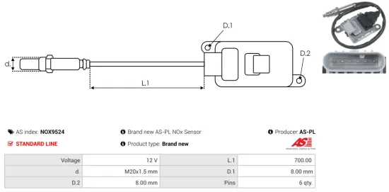 NOx-Sensor, Harnstoffeinspritzung 12 V AS-PL NOX9524 Bild NOx-Sensor, Harnstoffeinspritzung 12 V AS-PL NOX9524