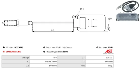 NOx-Sensor, Harnstoffeinspritzung 12 V AS-PL NOX9526 Bild NOx-Sensor, Harnstoffeinspritzung 12 V AS-PL NOX9526