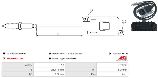 NOx-Sensor, Harnstoffeinspritzung 12 V AS-PL NOX9527 Bild NOx-Sensor, Harnstoffeinspritzung 12 V AS-PL NOX9527