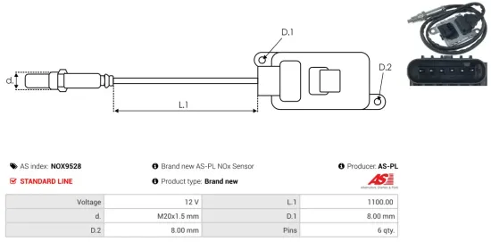 NOx-Sensor, Harnstoffeinspritzung 12 V AS-PL NOX9528 Bild NOx-Sensor, Harnstoffeinspritzung 12 V AS-PL NOX9528