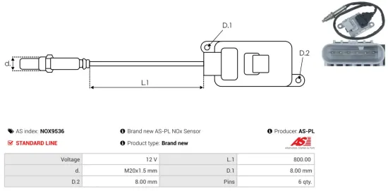 NOx-Sensor, Harnstoffeinspritzung 12 V AS-PL NOX9536 Bild NOx-Sensor, Harnstoffeinspritzung 12 V AS-PL NOX9536