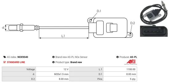 NOx-Sensor, Harnstoffeinspritzung 12 V AS-PL NOX9540 Bild NOx-Sensor, Harnstoffeinspritzung 12 V AS-PL NOX9540