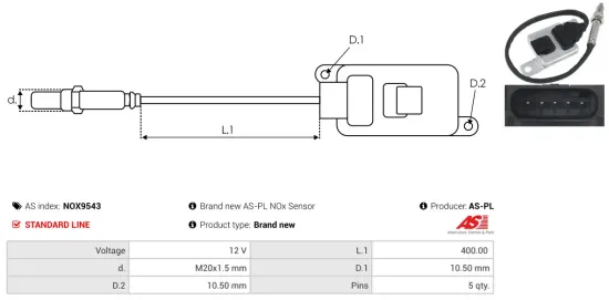 NOx-Sensor, Harnstoffeinspritzung 12 V AS-PL NOX9543 Bild NOx-Sensor, Harnstoffeinspritzung 12 V AS-PL NOX9543