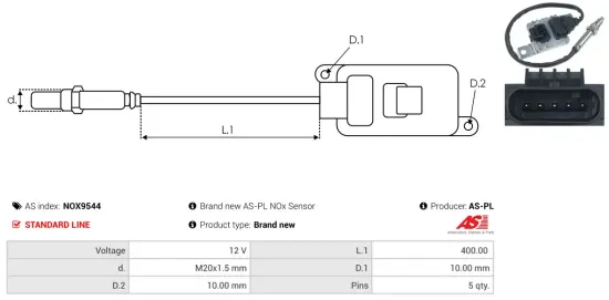 NOx-Sensor, Harnstoffeinspritzung 12 V AS-PL NOX9544 Bild NOx-Sensor, Harnstoffeinspritzung 12 V AS-PL NOX9544