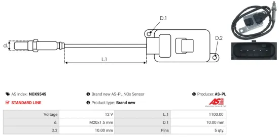 NOx-Sensor, Harnstoffeinspritzung 12 V AS-PL NOX9545 Bild NOx-Sensor, Harnstoffeinspritzung 12 V AS-PL NOX9545