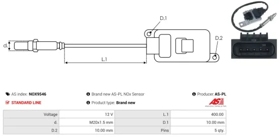 NOx-Sensor, Harnstoffeinspritzung 12 V AS-PL NOX9546 Bild NOx-Sensor, Harnstoffeinspritzung 12 V AS-PL NOX9546
