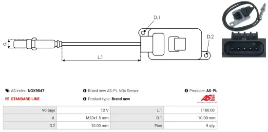 NOx-Sensor, Harnstoffeinspritzung 12 V AS-PL NOX9547 Bild NOx-Sensor, Harnstoffeinspritzung 12 V AS-PL NOX9547