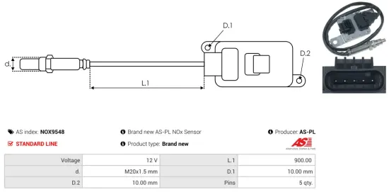 NOx-Sensor, Harnstoffeinspritzung 12 V AS-PL NOX9548 Bild NOx-Sensor, Harnstoffeinspritzung 12 V AS-PL NOX9548