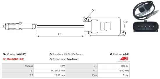 NOx-Sensor, Harnstoffeinspritzung 12 V AS-PL NOX9551 Bild NOx-Sensor, Harnstoffeinspritzung 12 V AS-PL NOX9551