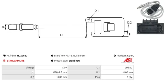 NOx-Sensor, Harnstoffeinspritzung 12 V AS-PL NOX9552 Bild NOx-Sensor, Harnstoffeinspritzung 12 V AS-PL NOX9552