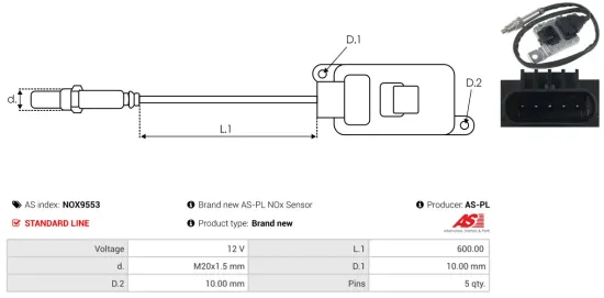 NOx-Sensor, Harnstoffeinspritzung 12 V AS-PL NOX9553 Bild NOx-Sensor, Harnstoffeinspritzung 12 V AS-PL NOX9553