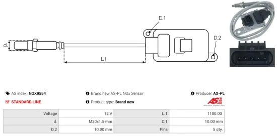 NOx-Sensor, Harnstoffeinspritzung 12 V AS-PL NOX9554 Bild NOx-Sensor, Harnstoffeinspritzung 12 V AS-PL NOX9554