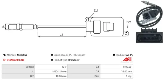 NOx-Sensor, Harnstoffeinspritzung 12 V AS-PL NOX9562 Bild NOx-Sensor, Harnstoffeinspritzung 12 V AS-PL NOX9562