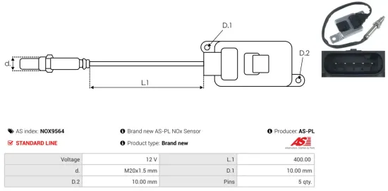 NOx-Sensor, Harnstoffeinspritzung 12 V AS-PL NOX9564 Bild NOx-Sensor, Harnstoffeinspritzung 12 V AS-PL NOX9564