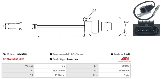 NOx-Sensor, Harnstoffeinspritzung 12 V AS-PL NOX9568 Bild NOx-Sensor, Harnstoffeinspritzung 12 V AS-PL NOX9568