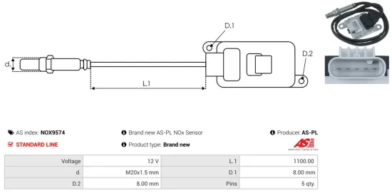 NOx-Sensor, Harnstoffeinspritzung 12 V AS-PL NOX9574 Bild NOx-Sensor, Harnstoffeinspritzung 12 V AS-PL NOX9574