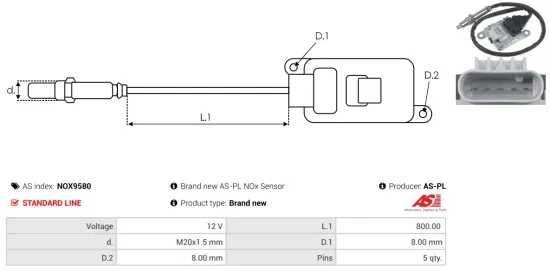 NOx-Sensor, Harnstoffeinspritzung 12 V AS-PL NOX9580 Bild NOx-Sensor, Harnstoffeinspritzung 12 V AS-PL NOX9580
