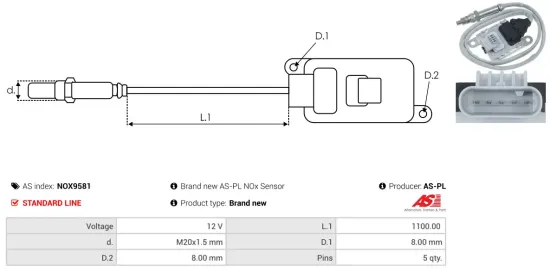 NOx-Sensor, Harnstoffeinspritzung 12 V AS-PL NOX9581 Bild NOx-Sensor, Harnstoffeinspritzung 12 V AS-PL NOX9581