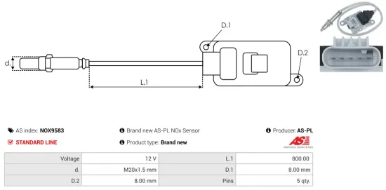 NOx-Sensor, Harnstoffeinspritzung 12 V AS-PL NOX9583 Bild NOx-Sensor, Harnstoffeinspritzung 12 V AS-PL NOX9583