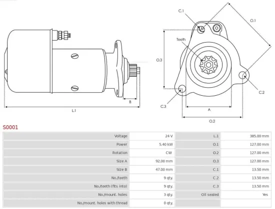 Starter 24 V 5,4 kW AS-PL S0001 Bild Starter 24 V 5,4 kW AS-PL S0001
