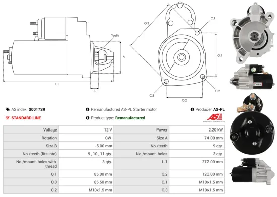 Starter 12 V 2,2 kW AS-PL S0017SR Bild Starter 12 V 2,2 kW AS-PL S0017SR