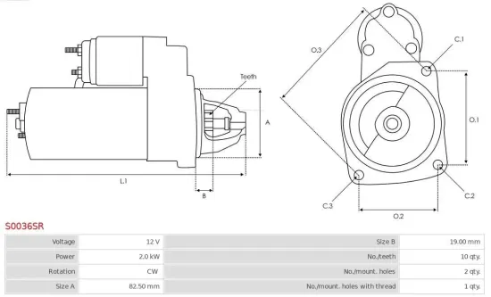 Starter 12 V 2 kW AS-PL S0036SR Bild Starter 12 V 2 kW AS-PL S0036SR