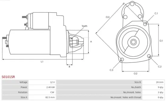 Starter 12 V 2,4 kW AS-PL S0101SR Bild Starter 12 V 2,4 kW AS-PL S0101SR