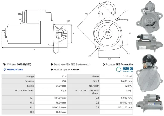 Starter 12 V 1,3 kW AS-PL S01029(SEG) Bild Starter 12 V 1,3 kW AS-PL S01029(SEG)