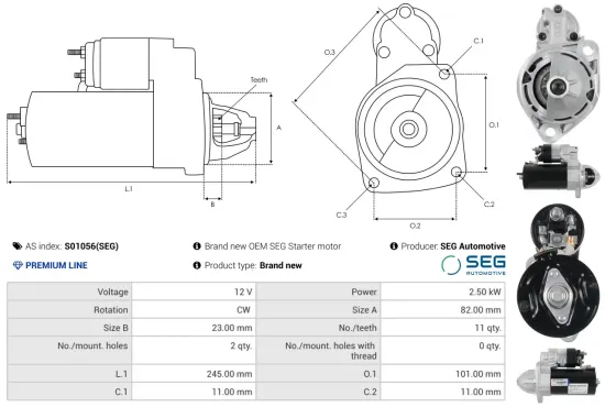 Starter 12 V 2,5 kW AS-PL S01056(SEG) Bild Starter 12 V 2,5 kW AS-PL S01056(SEG)