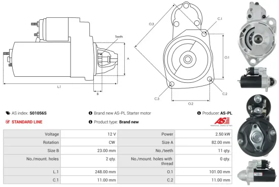 Starter 12 V 2,5 kW AS-PL S01056S Bild Starter 12 V 2,5 kW AS-PL S01056S