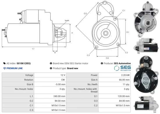Starter 12 V 2,2 kW AS-PL S01061(SEG) Bild Starter 12 V 2,2 kW AS-PL S01061(SEG)