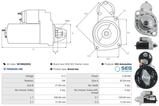 Starter 12 V 2,5 kW AS-PL S01084(SEG) Bild Starter 12 V 2,5 kW AS-PL S01084(SEG)