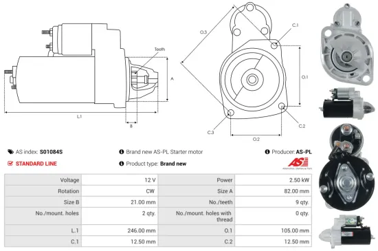 Starter 12 V 2,5 kW AS-PL S01084S Bild Starter 12 V 2,5 kW AS-PL S01084S