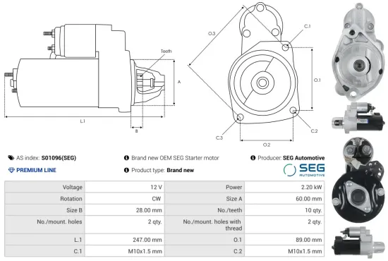 Starter 12 V 2,2 kW AS-PL S01096(SEG) Bild Starter 12 V 2,2 kW AS-PL S01096(SEG)