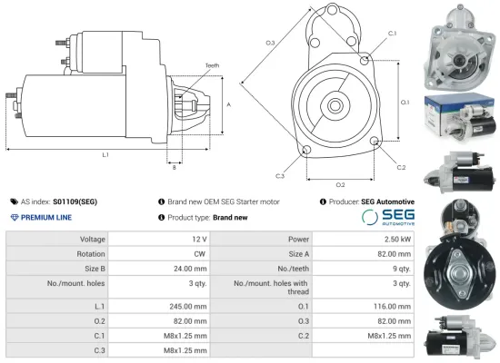 Starter 12 V 2,5 kW AS-PL S01109(SEG) Bild Starter 12 V 2,5 kW AS-PL S01109(SEG)