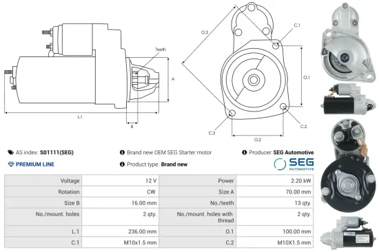 Starter 12 V 2,2 kW AS-PL S01111(SEG) Bild Starter 12 V 2,2 kW AS-PL S01111(SEG)