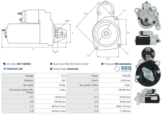 Starter 12 V 2,5 kW AS-PL S01116(SEG) Bild Starter 12 V 2,5 kW AS-PL S01116(SEG)