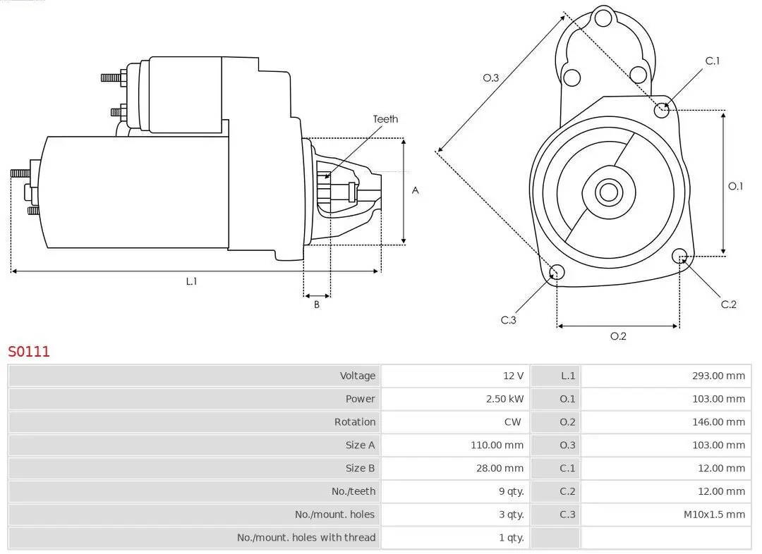 Starter 12 V 2,5 kW AS-PL S0111 Bild Starter 12 V 2,5 kW AS-PL S0111