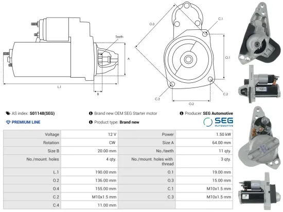 Starter 12 V 1,5 kW AS-PL S01148(SEG) Bild Starter 12 V 1,5 kW AS-PL S01148(SEG)