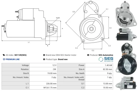 Starter 12 V 1,4 kW AS-PL S01149(SEG) Bild Starter 12 V 1,4 kW AS-PL S01149(SEG)