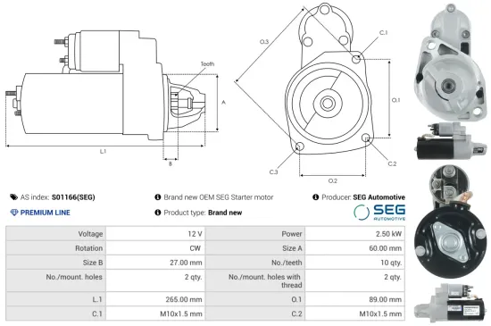 Starter 12 V 2,5 kW AS-PL S01166(SEG) Bild Starter 12 V 2,5 kW AS-PL S01166(SEG)