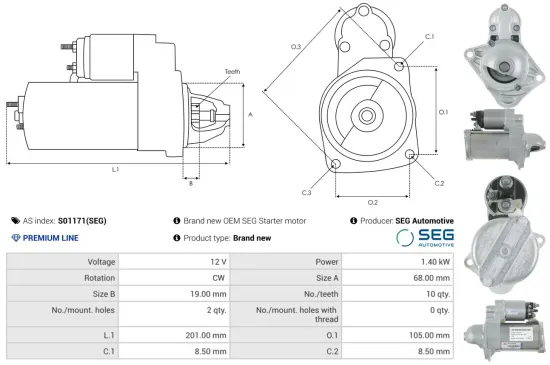 Starter 12 V 1,4 kW AS-PL S01171(SEG) Bild Starter 12 V 1,4 kW AS-PL S01171(SEG)