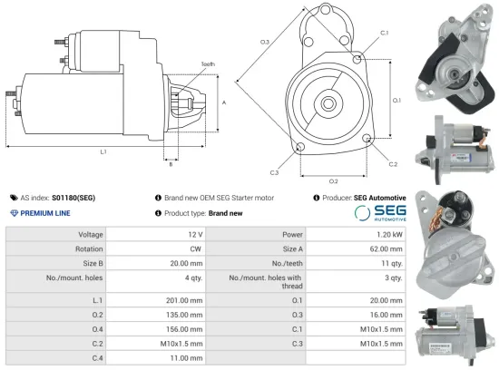 Starter 12 V 1,2 kW AS-PL S01180(SEG) Bild Starter 12 V 1,2 kW AS-PL S01180(SEG)