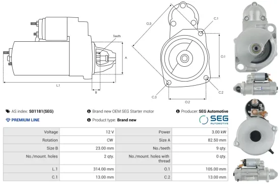 Starter 12 V 3 kW AS-PL S01181(SEG) Bild Starter 12 V 3 kW AS-PL S01181(SEG)